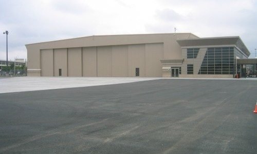 Specialty Building has 130’ x 28’ clear rolling steel hangar door system